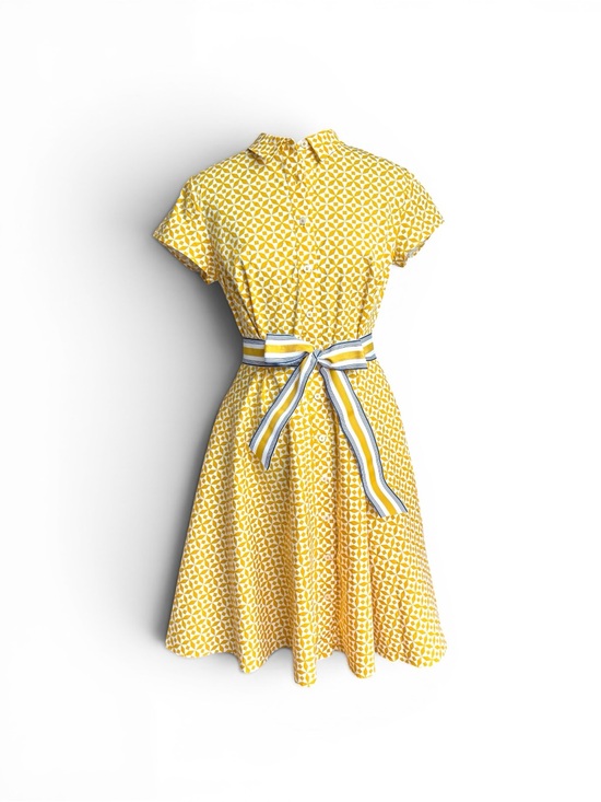 Boden Dresses & Skirts - Yellow Geometric Midi Shirt Dress with Striped Tie Belt